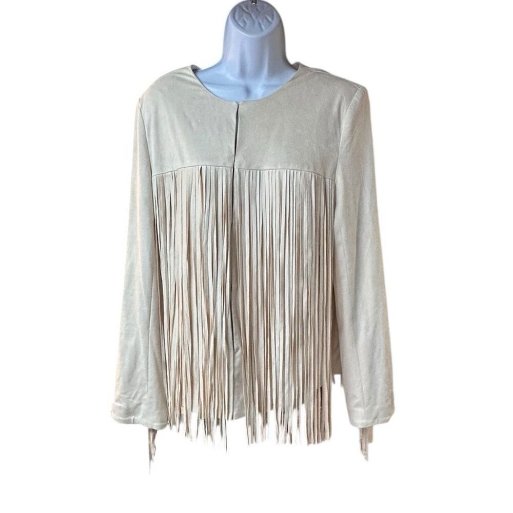Boston Proper Ivory Faux Suede Fringe Jacket Western Boho Size 12